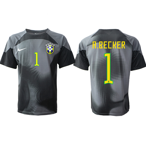 Fotbalové Dres Brazílie Alisson Becker #1 Brankářské Domácí MS 2022 Krátký Rukáv